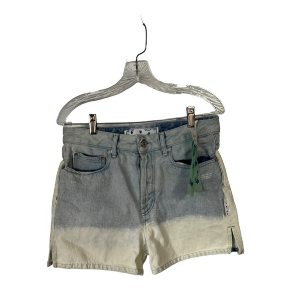 Off-White High Waist Two-Tone Wash Denim Blue Jean Shorts Size 27 New - Picture 3 of 11
